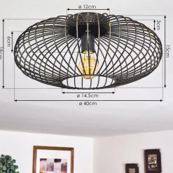 Plafonnier Wemude Noir Dore, 1 Lumiere