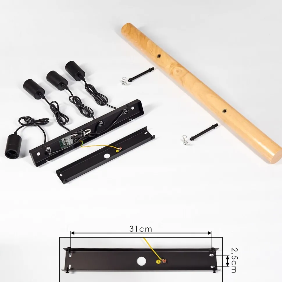Plafonnier Yaak Bois Clair, Noir, 4 Lumieres
