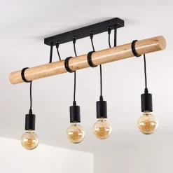 Plafonnier Yaak Bois Clair, Noir, 4 Lumieres