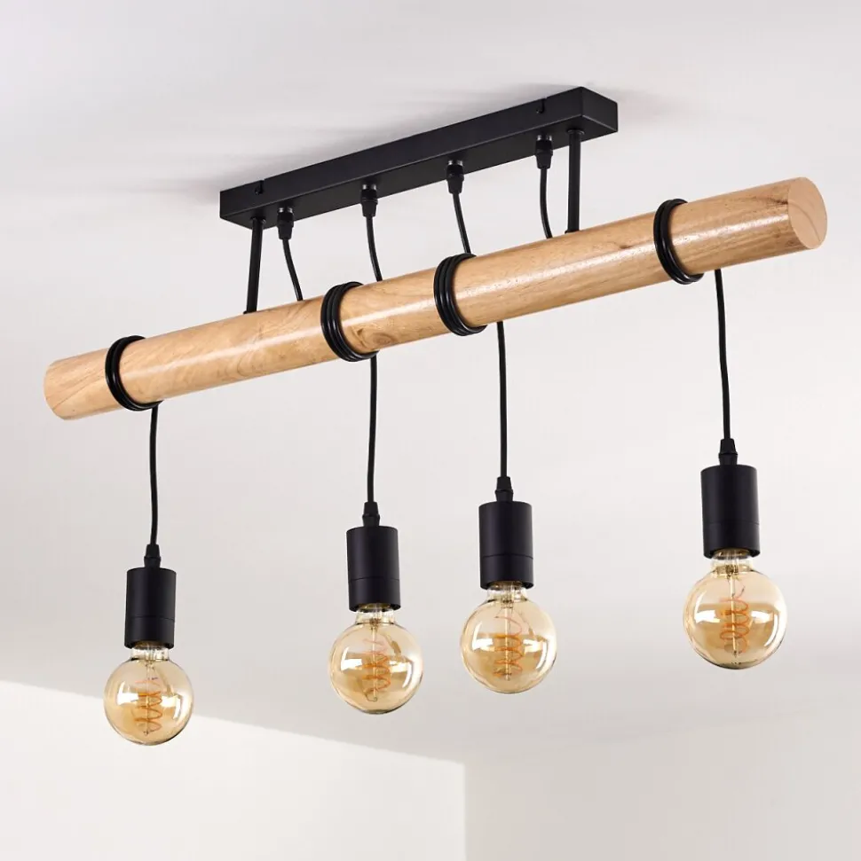 Plafonnier Yaak Bois Clair, Noir, 4 Lumieres