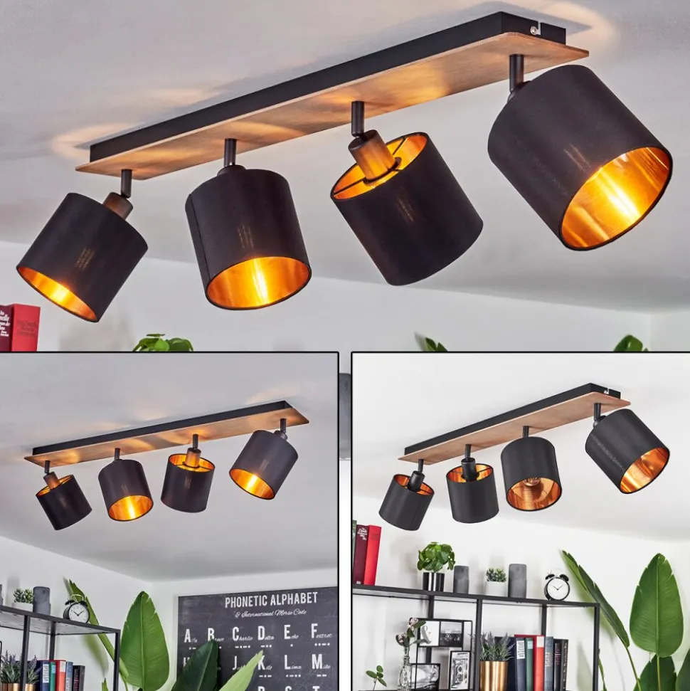 Plafonnieralsen Bois Fonce, Noir, 4 Lumieres