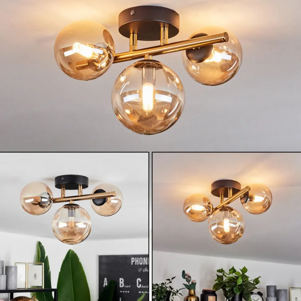 Plafonnierchehalis Led Laiton, Noir, 3 Lumieres