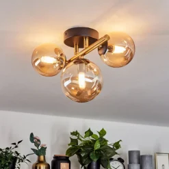 Plafonnierchehalis Led Laiton, Noir, 3 Lumieres