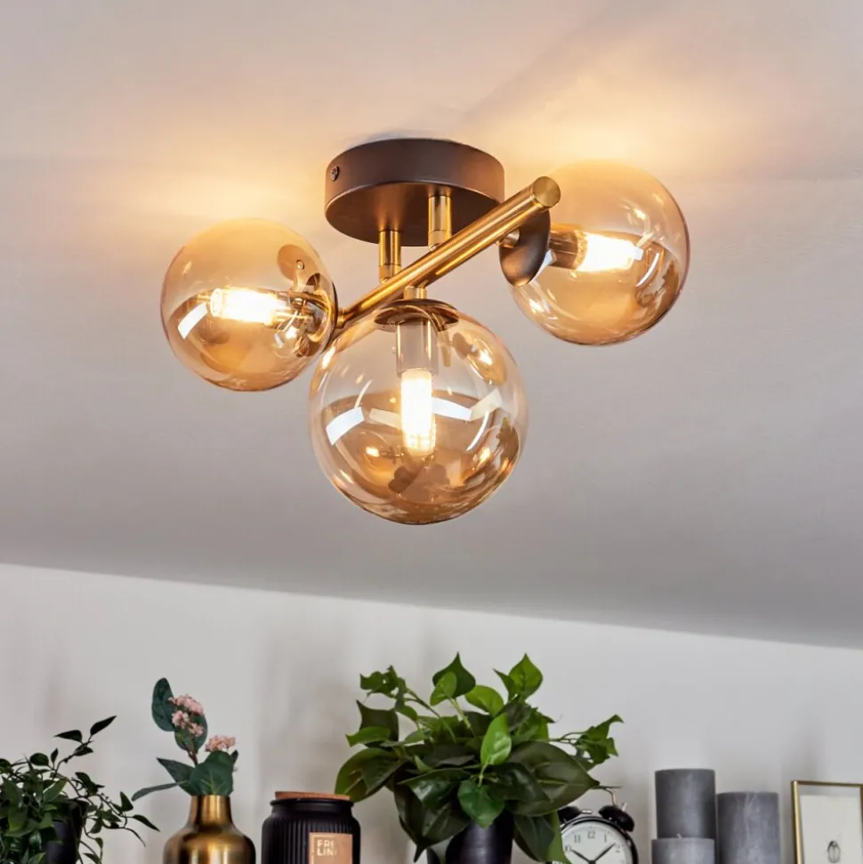 Plafonnierchehalis Led Laiton, Noir, 3 Lumieres