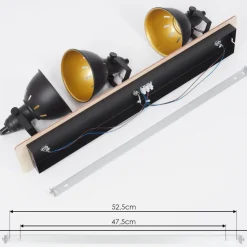 Plafonniertina Chrome, Bois Clair, Noir, 3 Lumieres