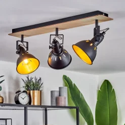 Plafonniertina Chrome, Bois Clair, Noir, 3 Lumieres