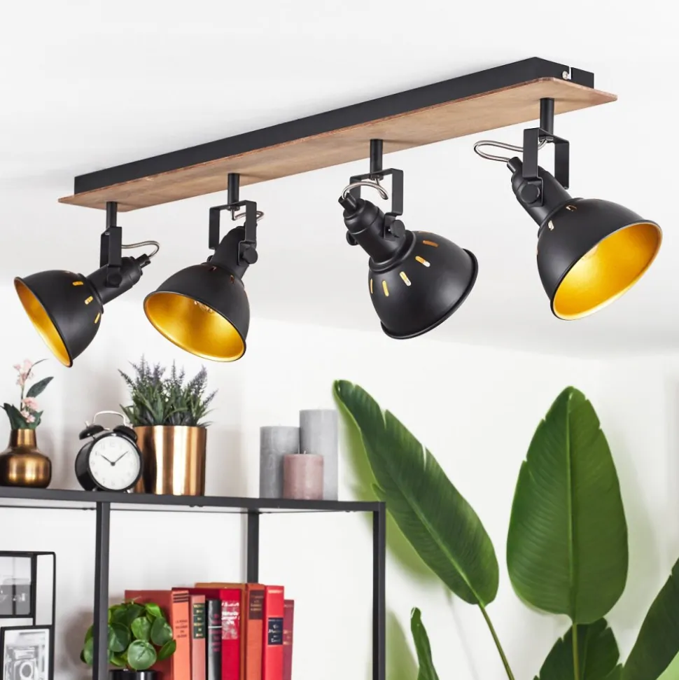 Plafonniertina Chrome, Bois Fonce, Noir, 4 Lumieres