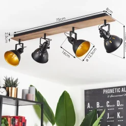 Plafonniertina Chrome, Bois Fonce, Noir, 4 Lumieres