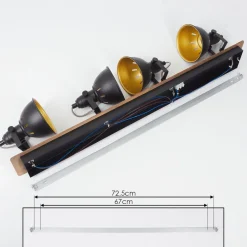 Plafonniertina Chrome, Bois Fonce, Noir, 4 Lumieres