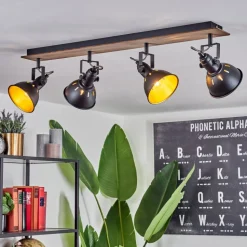 Plafonniertina Chrome, Bois Fonce, Noir, 4 Lumieres