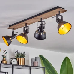 Plafonniertina Chrome, Bois Fonce, Noir, 4 Lumieres