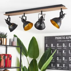 Plafonniertina Chrome, Bois Fonce, Noir, 4 Lumieres