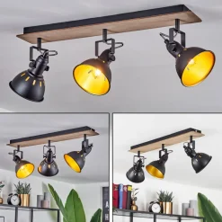 Plafonniertina Chrome, Bois Fonce, Noir, 3 Lumieres