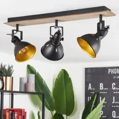 Plafonniertina Chrome, Bois Fonce, Noir, 3 Lumieres