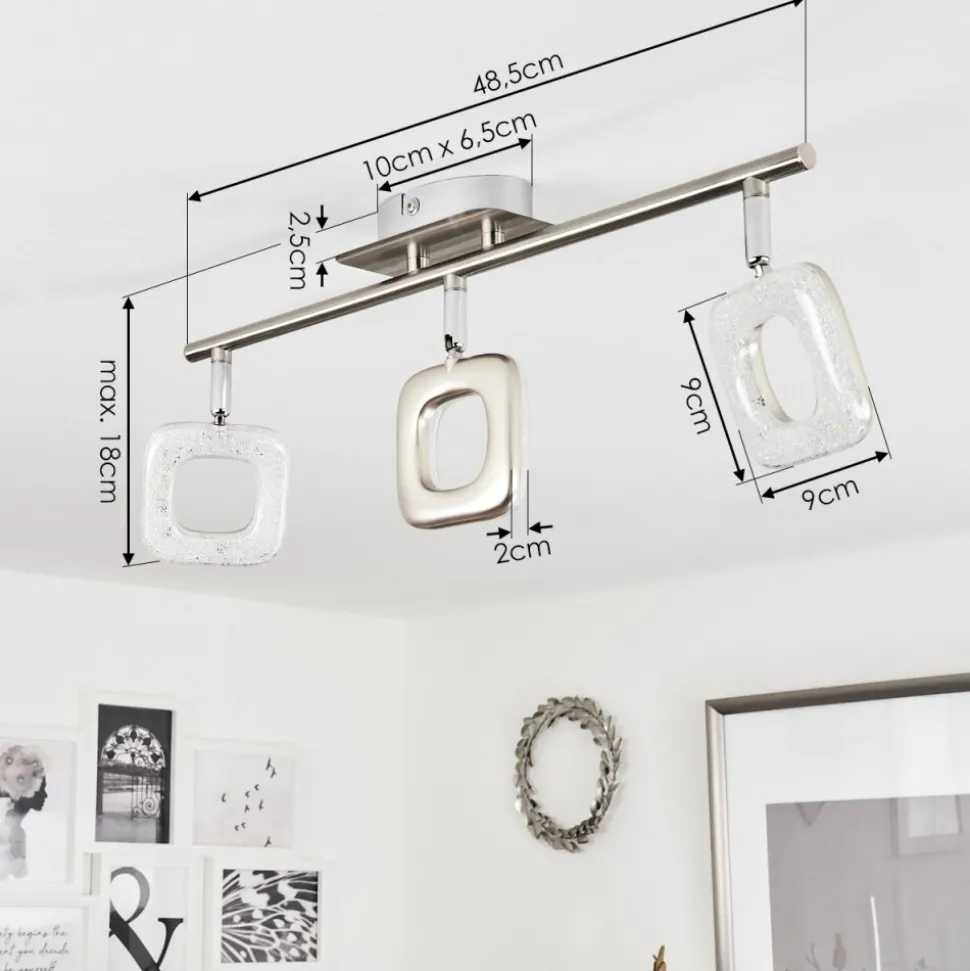Plafonniervillenauxe Led Chrome, Nickel Mat, 3 Lumieres