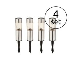 Set De Bornes Lumineuses Solaires Globo Led Acier Inoxydable, 4 Lumieres