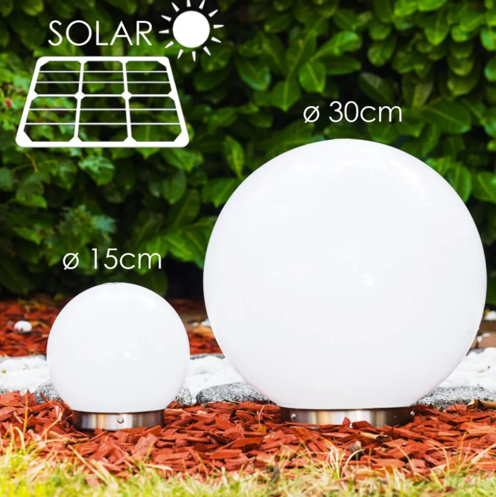 Set De Boules Lumineuses Solaires Led Acier Inoxydable, 2 Lumieres
