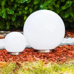 Set De Boules Lumineuses Solaires Led Acier Inoxydable, 2 Lumieres
