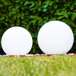 Set De Boules Lumineuses Solaires Led Acier Inoxydable, 2 Lumieres