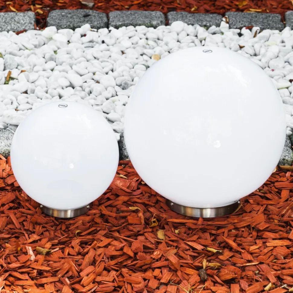 Set De Boules Lumineuses Solaires Led Acier Inoxydable, 2 Lumieres