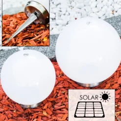 Set De Boules Lumineuses Solaires Led Acier Inoxydable, 2 Lumieres