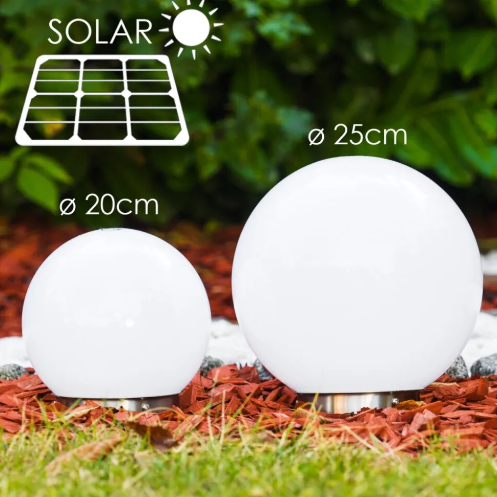 Set De Boules Lumineuses Solaires Led Acier Inoxydable, 2 Lumieres