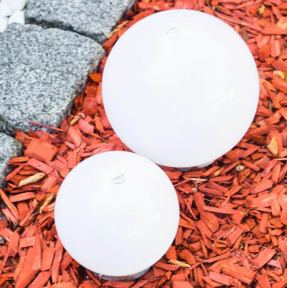 Set De Boules Lumineuses Solaires Led Acier Inoxydable, 2 Lumieres