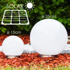 Set De Boules Lumineuses Solaires Led Acier Inoxydable, 2 Lumieres