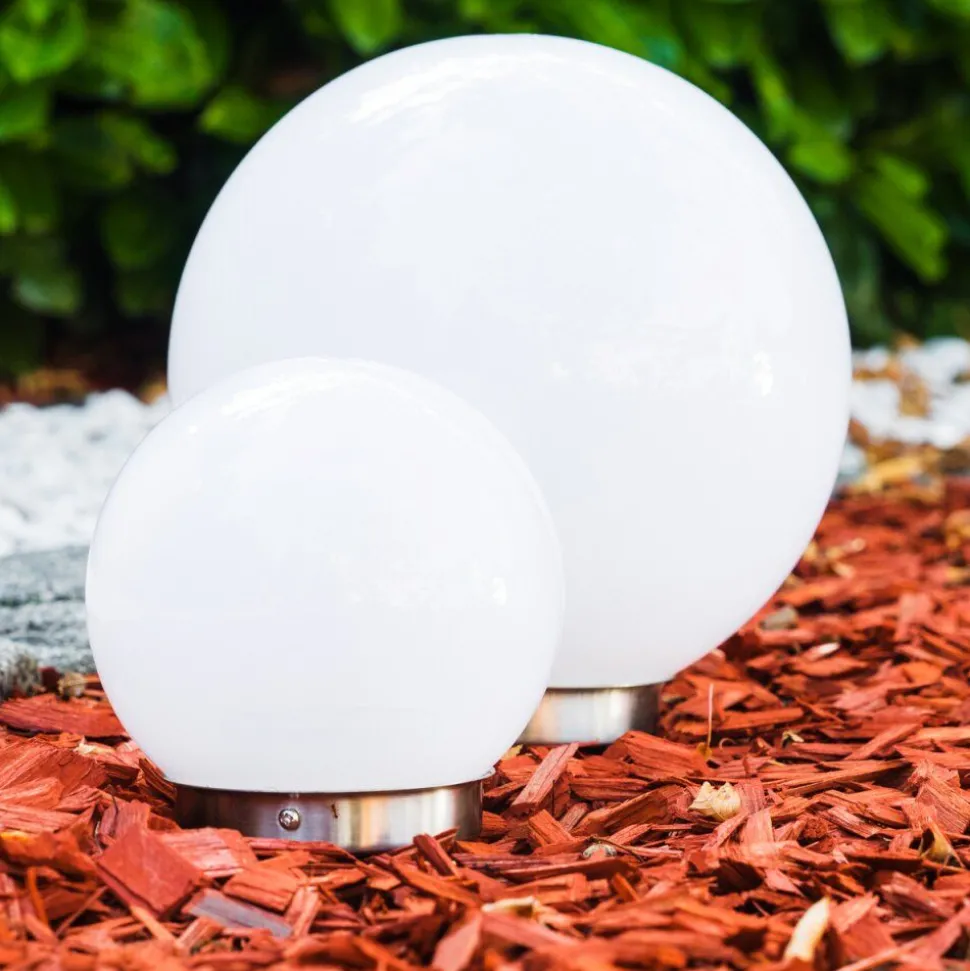 Set De Boules Lumineuses Solaires Led Acier Inoxydable, 2 Lumieres