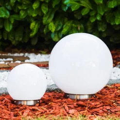 Set De Boules Lumineuses Solaires Led Acier Inoxydable, 2 Lumieres