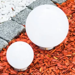 Set De Boules Lumineuses Solaires Led Acier Inoxydable, 2 Lumieres