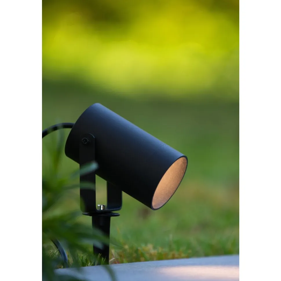 Spot De Jardin Lucide Taylor Noir, 1 Lumiere, Detecteur De Mouvement