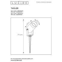 Spot De Jardin Lucide Taylor Noir, 1 Lumiere, Detecteur De Mouvement