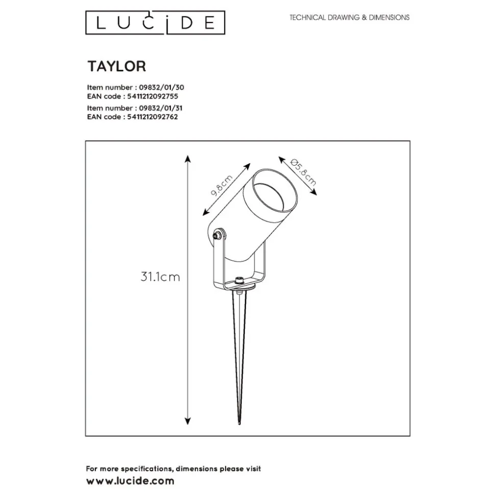 Spot De Jardin Lucide Taylor Blanc, 1 Lumiere, Detecteur De Mouvement