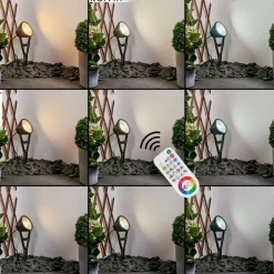 Spot De Jardin Phniet Led Noir, 1 Lumiere, Telecommandes, Changeur De Couleurs