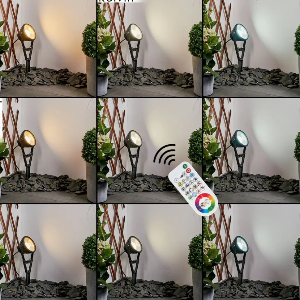 Spot De Jardin Phniet Led Noir, 1 Lumiere, Telecommandes, Changeur De Couleurs