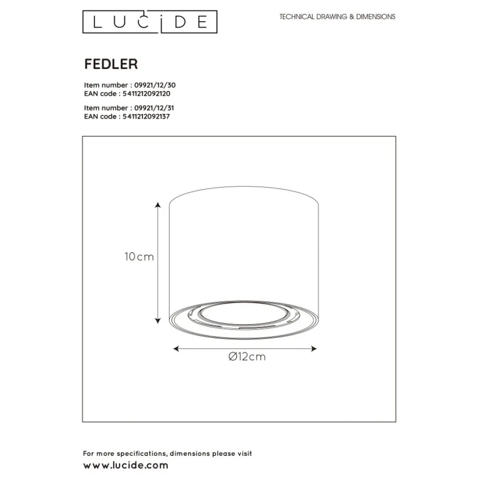 Spot De Plafond Lucide Fedler Noir, 1 Lumiere
