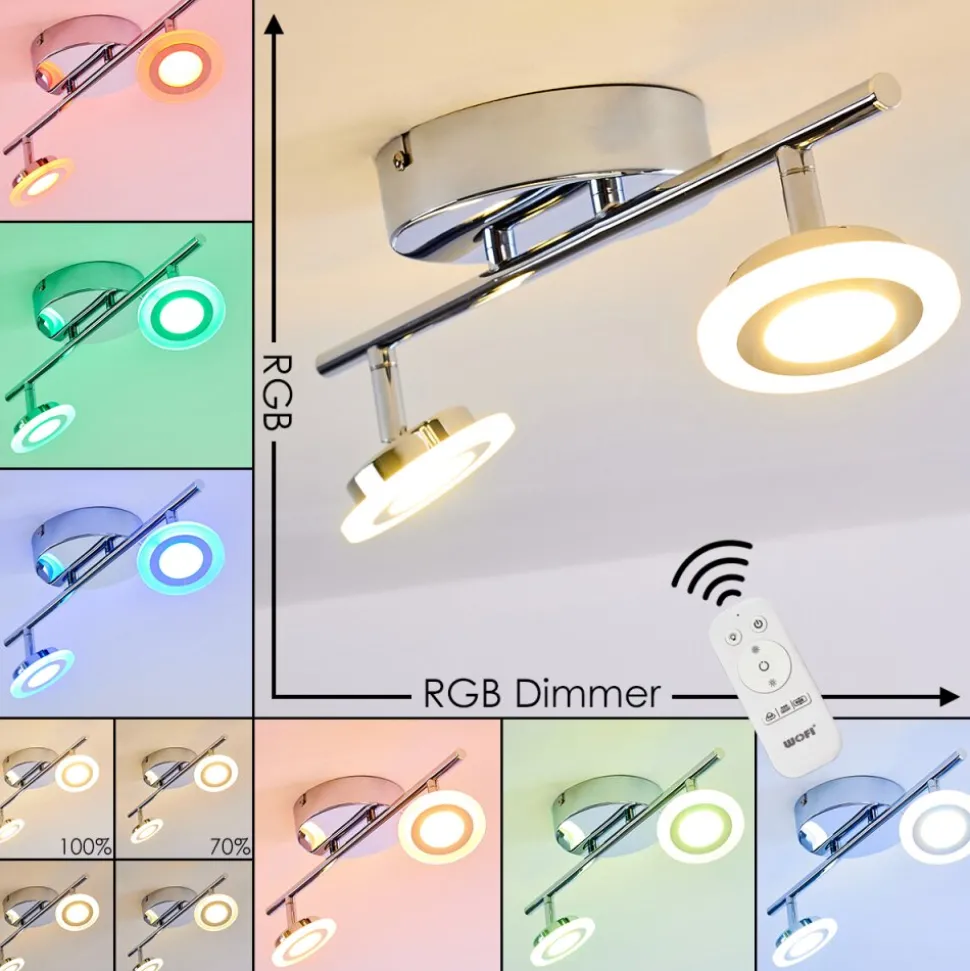 Spot De Plafond Lucy Led Chrome, 2 Lumieres, Telecommandes, Changeur De Couleurs