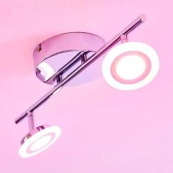 Spot De Plafond Lucy Led Chrome, 2 Lumieres, Telecommandes, Changeur De Couleurs