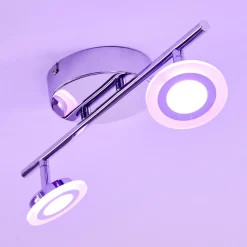 Spot De Plafond Lucy Led Chrome, 2 Lumieres, Telecommandes, Changeur De Couleurs