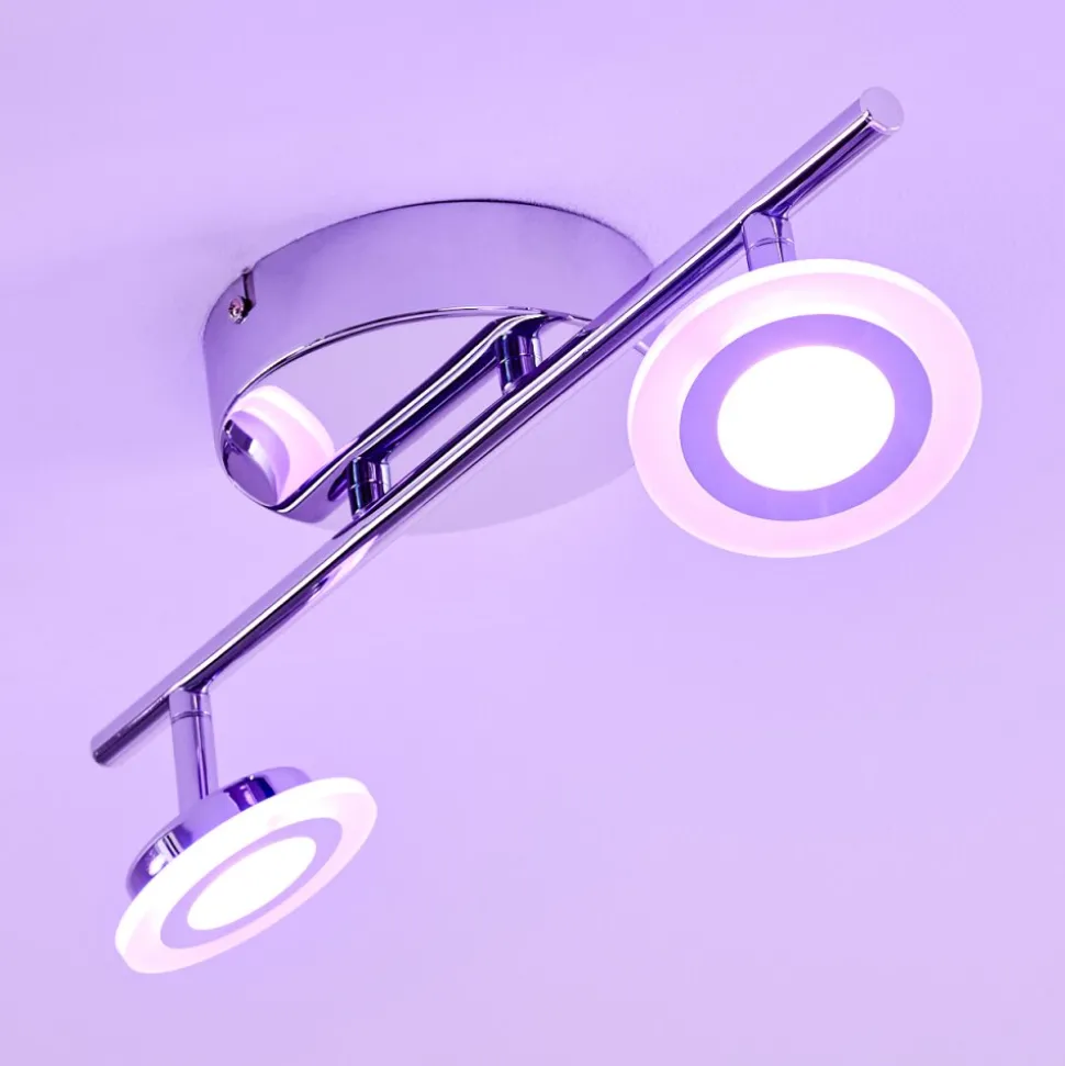 Spot De Plafond Lucy Led Chrome, 2 Lumieres, Telecommandes, Changeur De Couleurs