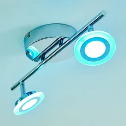 Spot De Plafond Lucy Led Chrome, 2 Lumieres, Telecommandes, Changeur De Couleurs