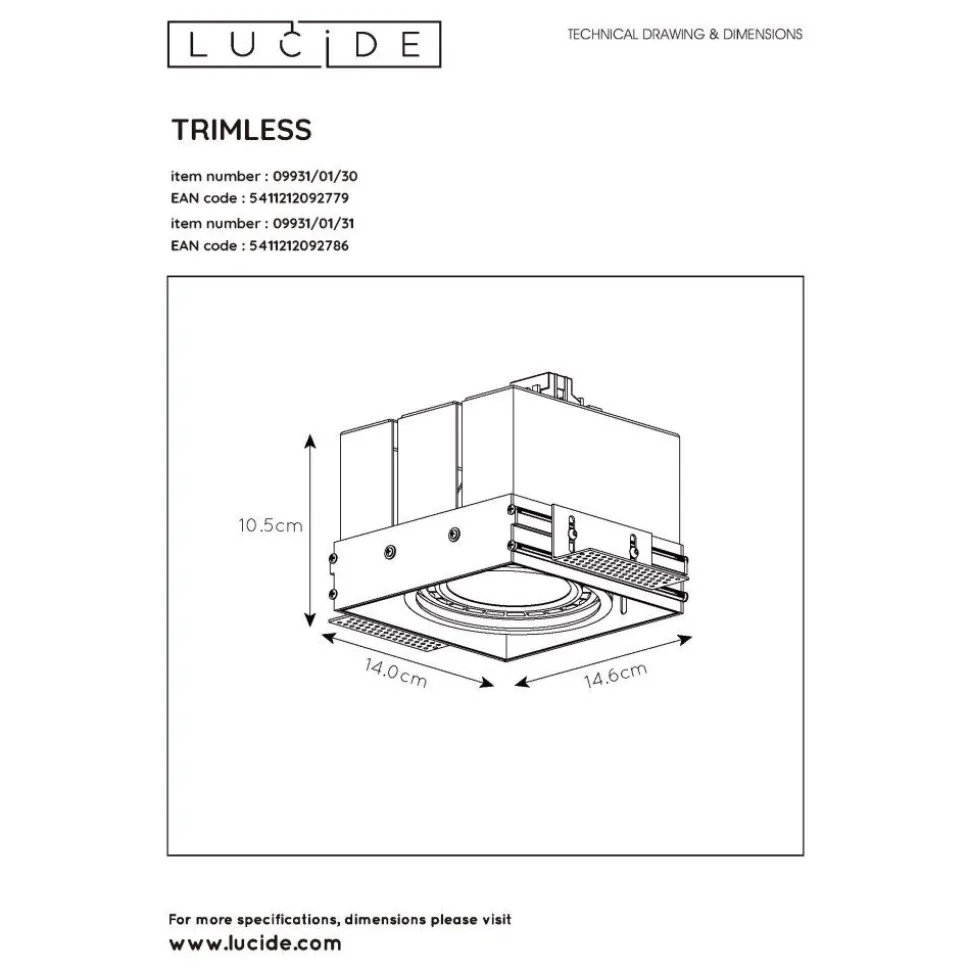 Spot Encastrable Lucide Trimless Blanc, 1 Lumiere