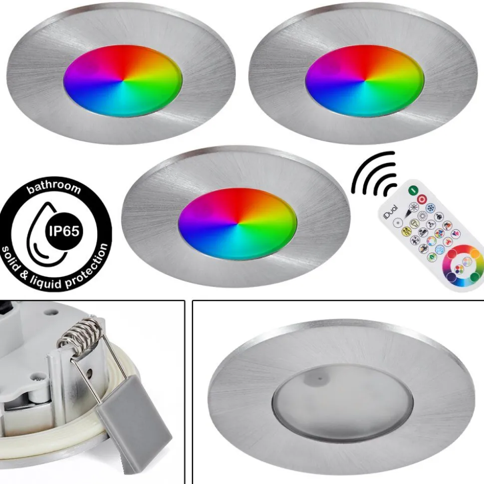 Spot Encastrable Set X 3 Idual Performa Led Acier Inoxydable, 1 Lumiere, Telecommandes, Changeur De Couleurs