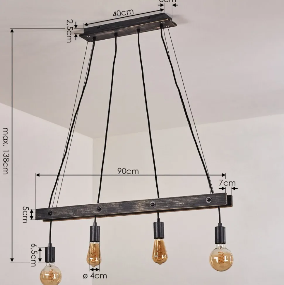 Suspension Aarhus Bois Fonce, Noir, 4 Lumieres