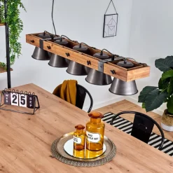 Suspension Aduard Bois Fonce, Noir, 5 Lumieres