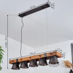 Suspension Aduard Bois Fonce, Noir, 5 Lumieres
