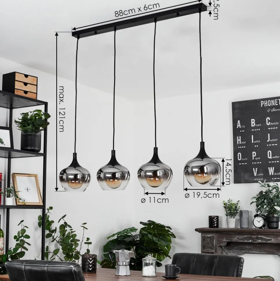 Suspension Azurara Noir, 4 Lumieres