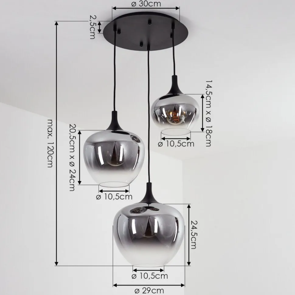 Suspension Azurara Noir, 3 Lumieres