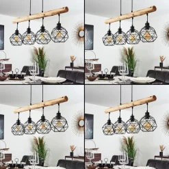 Suspension Bacabal Bois Clair, Noir, 4 Lumieres